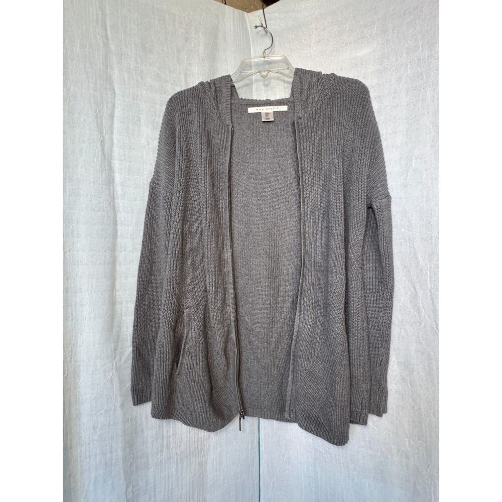 Max Studio Grey Ribbed Zip Up Cardigan Hoodie Sweater Cozystyle Indie Aesthetic